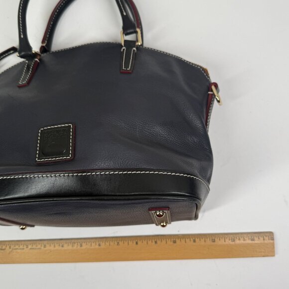 Dooney & Bourke Pebble Grain Satchel Navy Blue Leather Black Red Trim Zip - Picture 6 of 9